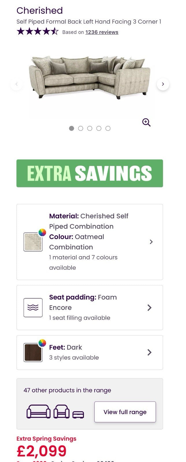 DFS Cherished Corner Sofa In Oatmeal