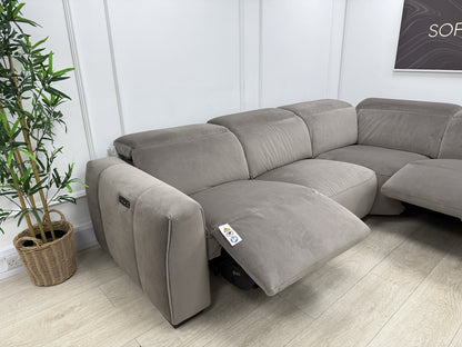 DFS Lauder Power Recliner Corner Sofa In Taupe Velvet Fabric