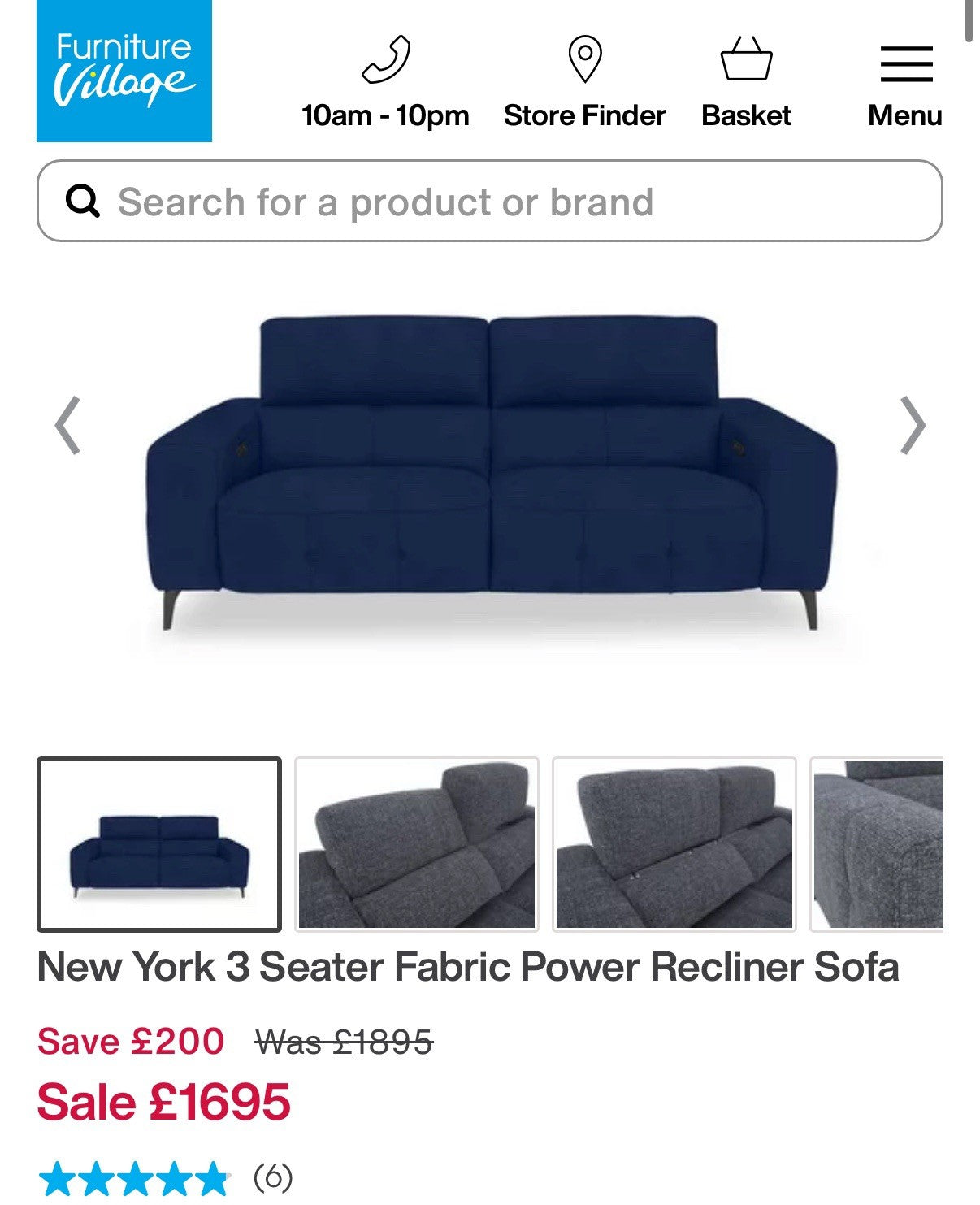 Furniture Village New York Power Recliner 3 Seater & Chair Set In Navy Velvet