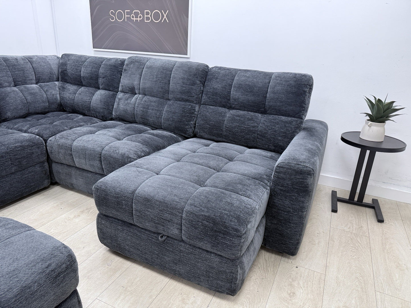 DFS Steller Power Recliner Slider Corner Sofa In Black Fabric