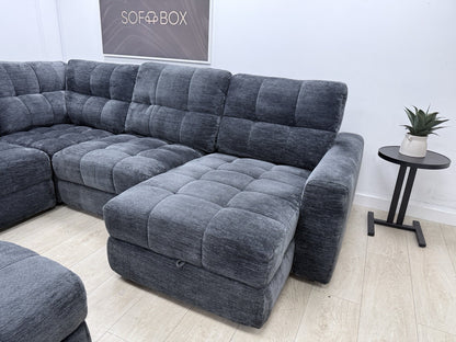 DFS Steller Power Recliner Slider Corner Sofa In Black Fabric