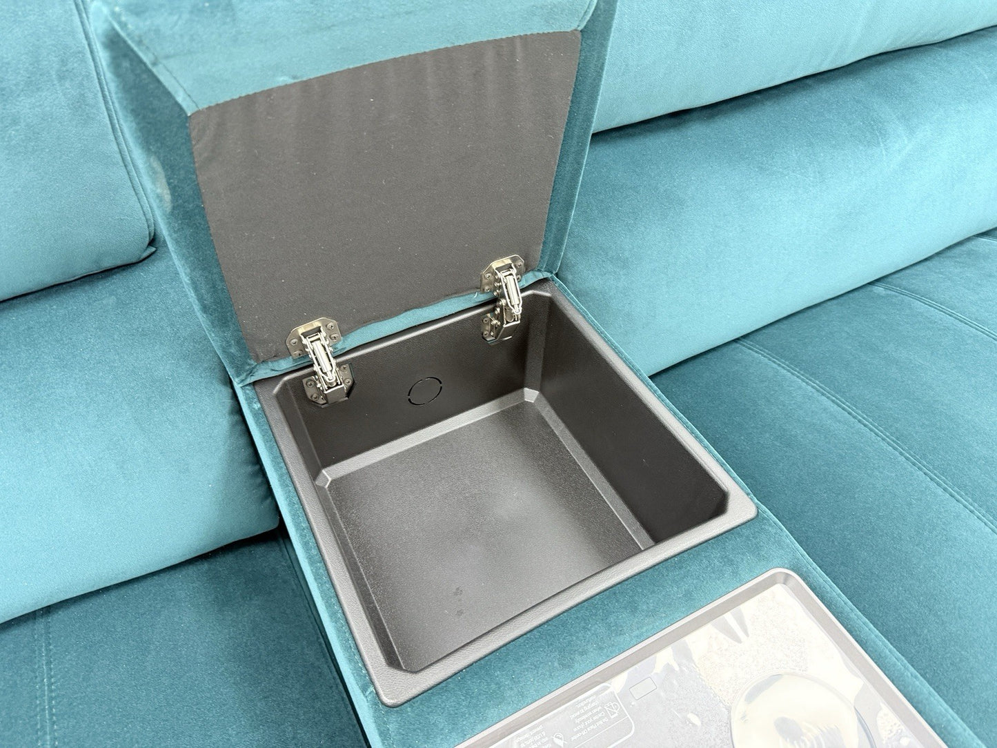 DFS Showcase Power Recliner 3 Seater Cinema Sofa In Teal Velvet Fabric