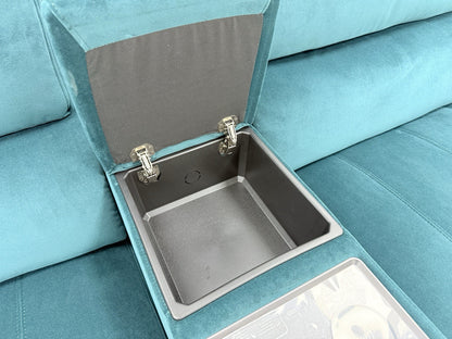 DFS Showcase Power Recliner 3 Seater Cinema Sofa In Teal Velvet Fabric