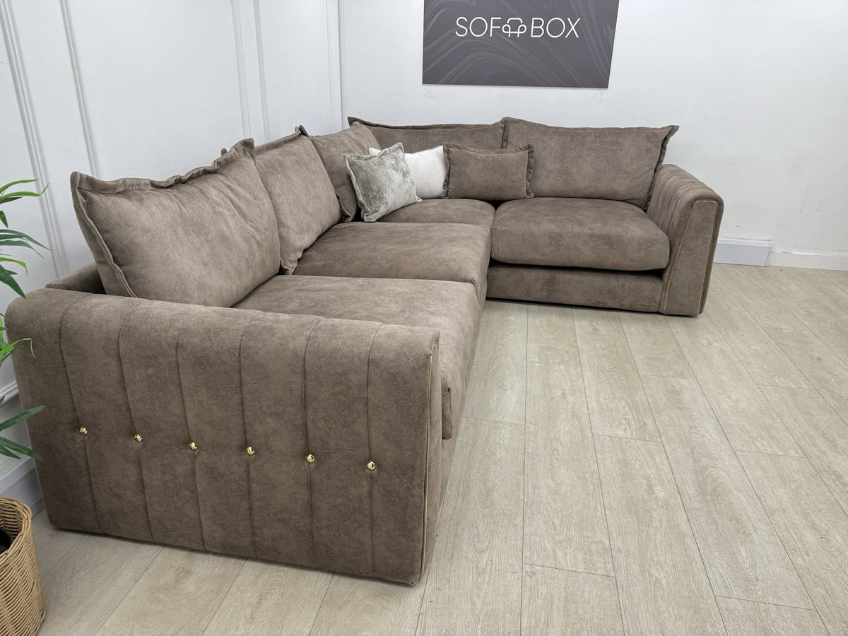 DFS Devine Corner Sofa In Chocolate Fabric