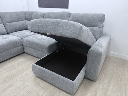 DFS Steller Power Recliner Slider Corner Sofa In Mist Grey Fabric