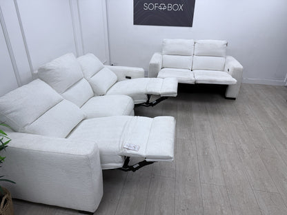 DFS Davis Power Recliner 3 & 2 Seater Sofa Set In Snow Fabric