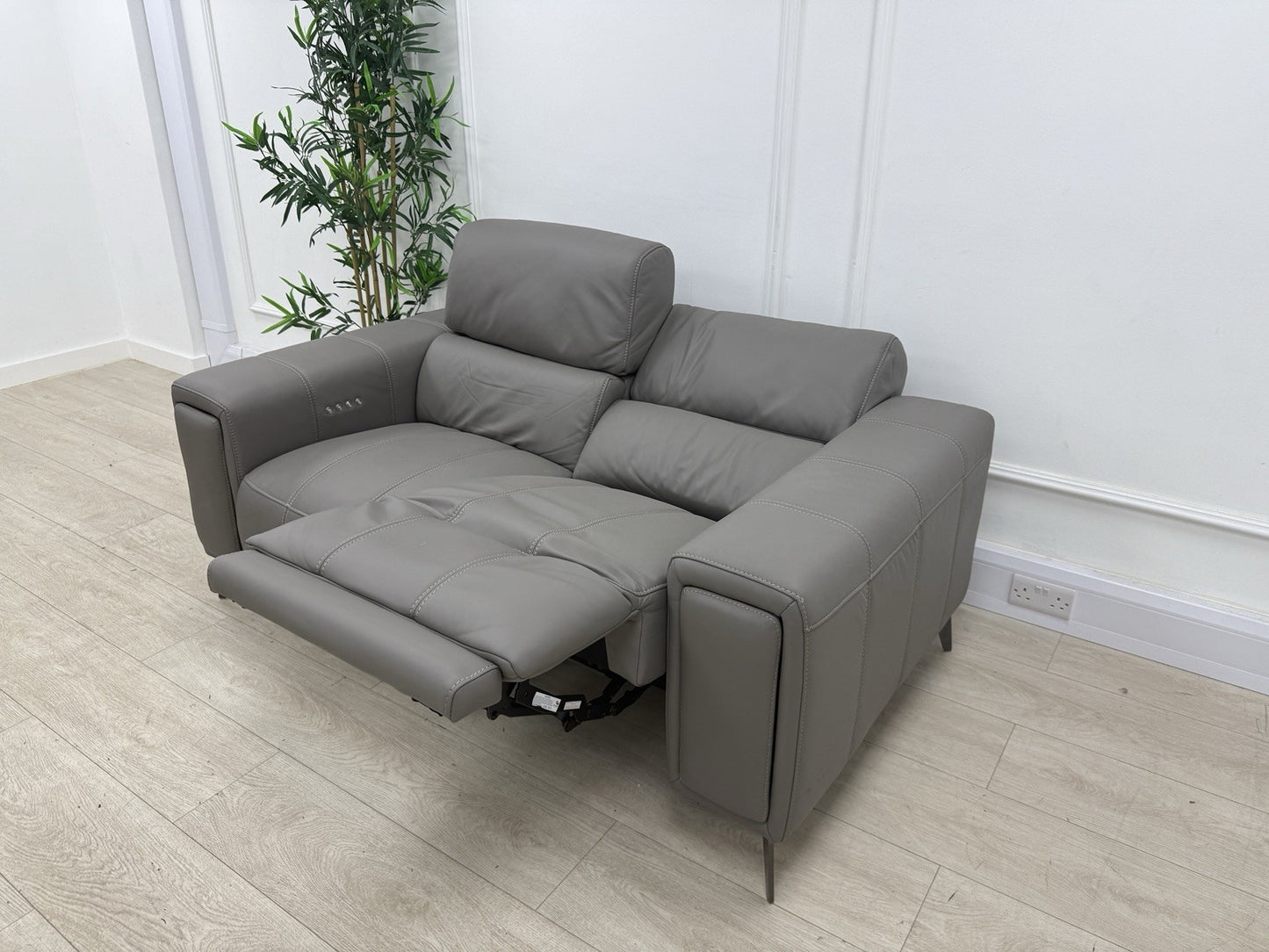 DFS Showcase Power Recliner 2 Seater Sofa In Elephant Grey Leather