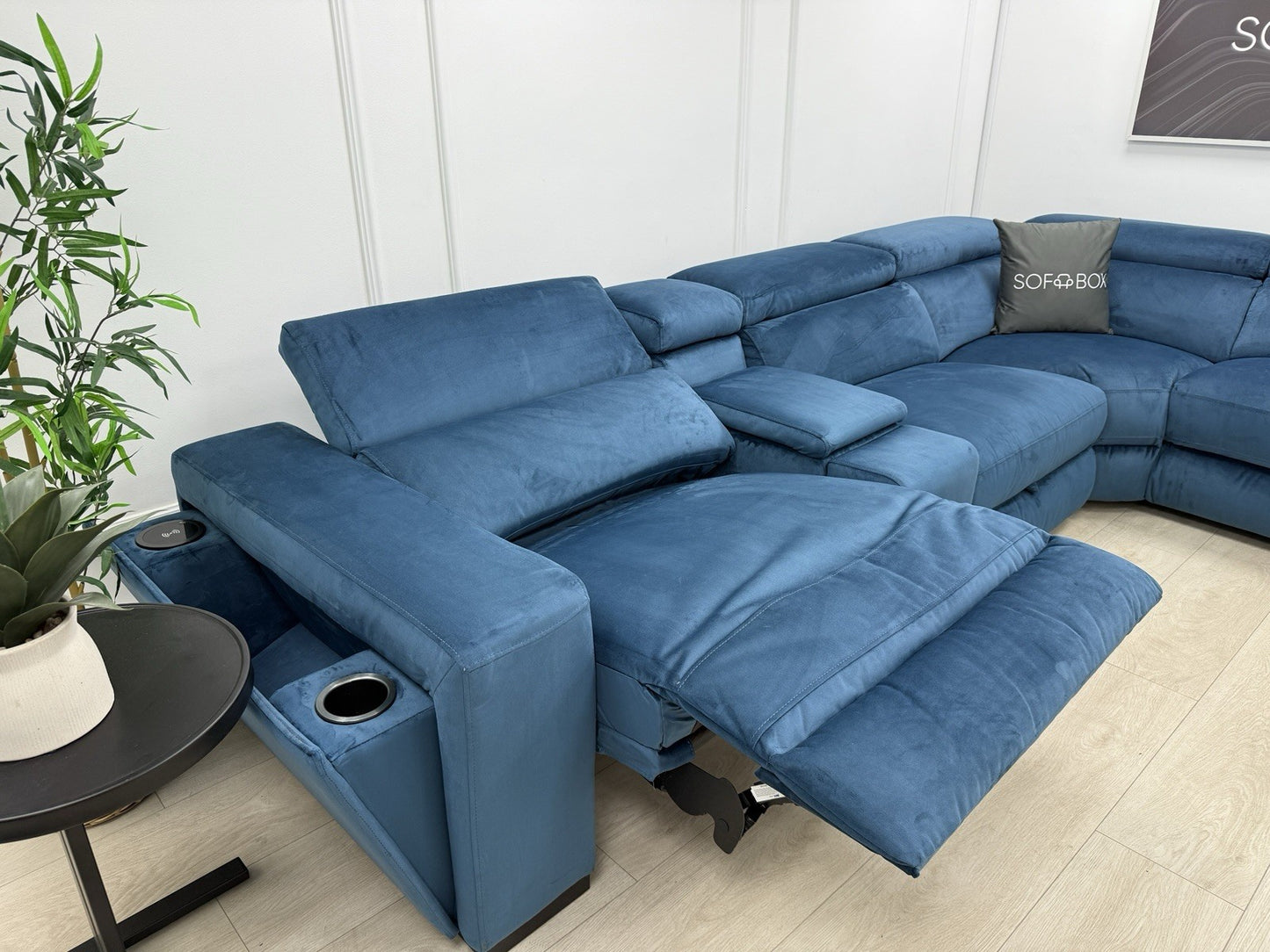 DFS Wander Power Recliner Corner Sofa In Blue Velvet