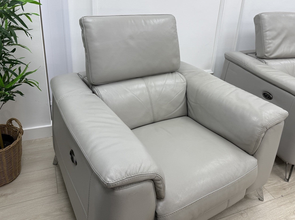 DFS Tahiti Power Recliner Armchair In Light Grey Leather