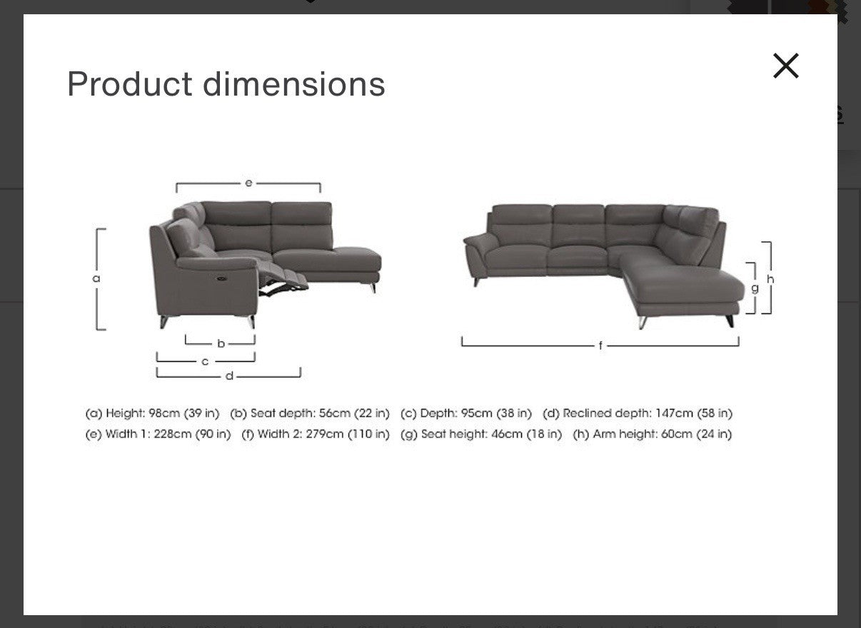 Furniture Village Contempo Power Recliner Corner Sofa &amp; Footstool Grey Leather
