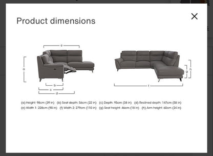Furniture Village Contempo Power Recliner Corner Sofa &amp; Footstool Grey Leather