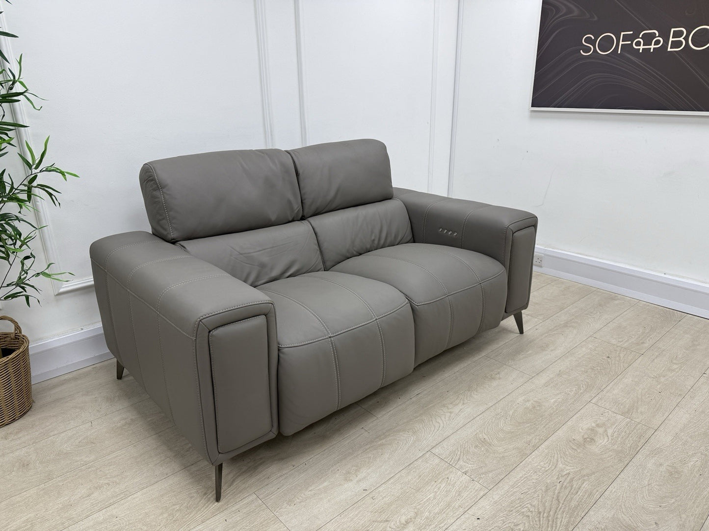 DFS Showcase Power Recliner 2 Seater Sofa In Elephant Grey Leather