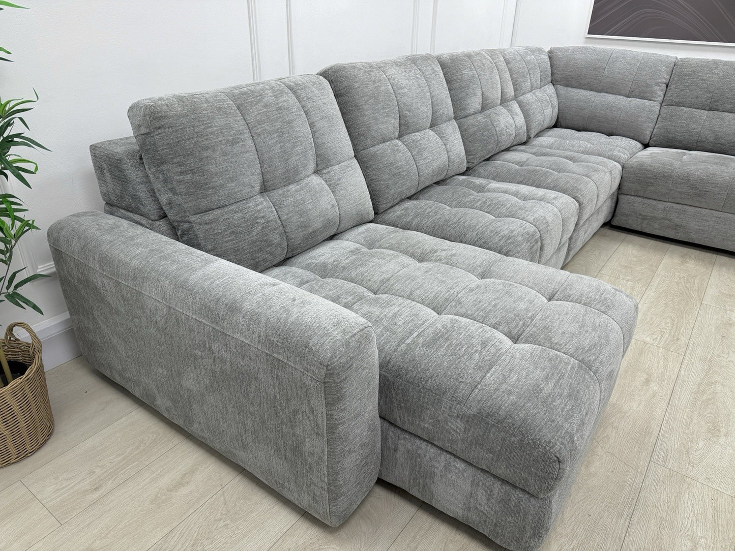 DFS Steller Corner Sofa & Footstool In Mist Grey