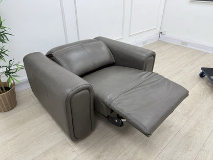 Sofology Premiere Power Recliner Love Seat In Trusty Embossed Leather Grey