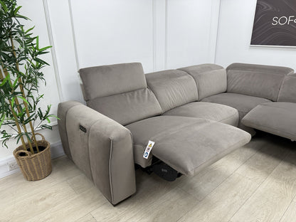 DFS Lauder Power Recliner Corner Sofa In Taupe Velvet Fabric
