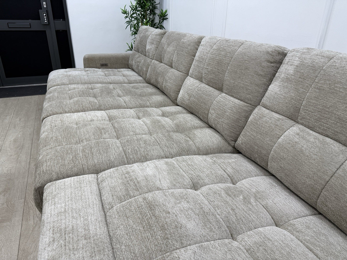 DFS Steller XL Power Recliner Chaise Sofa In Taupe Fabric