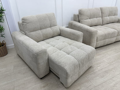 DFS Una Power Slider 3 Seater Sofa & Chair Set In Roma Oyster Fabric
