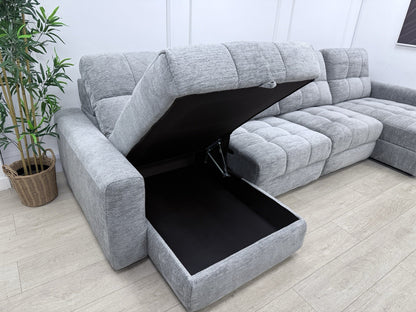 DFS Steller Power Slider U Shape Sofa In Grey Mist Fabric