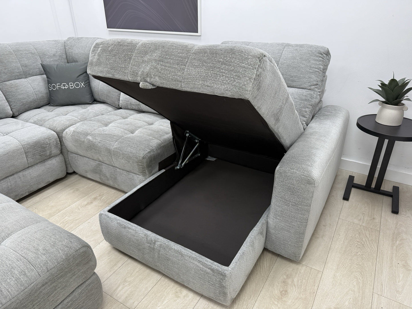 DFS Steller Corner Sofa & Footstool In Mist Grey