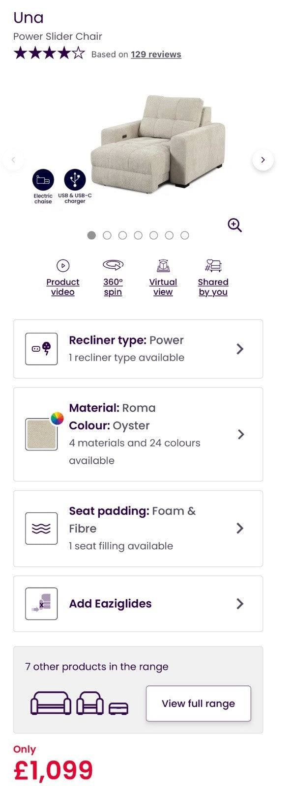 DFS Una Power Slider 3 Seater Sofa & Chair Set In Roma Oyster Fabric
