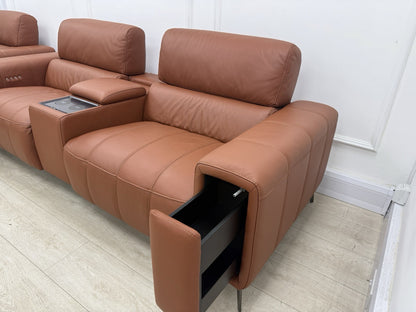 DFS Showcase 3 Seater Sofa With Smart Console & Armchair In Cinnamon Leather