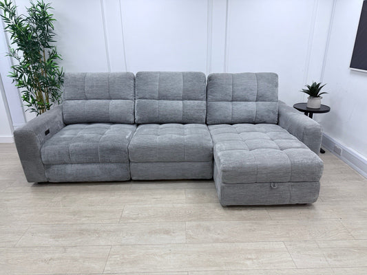 DFS Steller Power Slider 3 Seater L Shape Sofa In Mist Grey