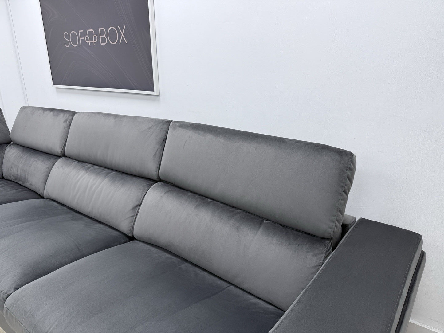 DFS Wander Power Recliner Corner Sofa Bed In Velvet Charcoal Fabric