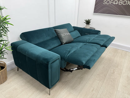 DFS Torren 3 Seater Power Recliner Sofa With Power Headrests In Teal Velvet