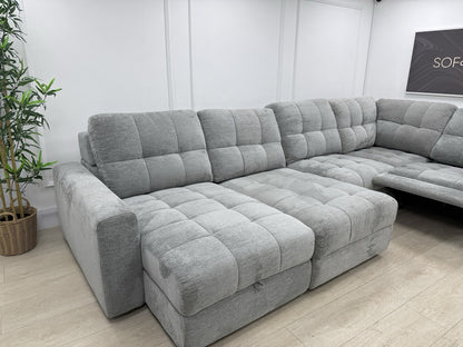 DFS Steller Power Recliner Slider Corner Sofa In Mist Grey Fabric
