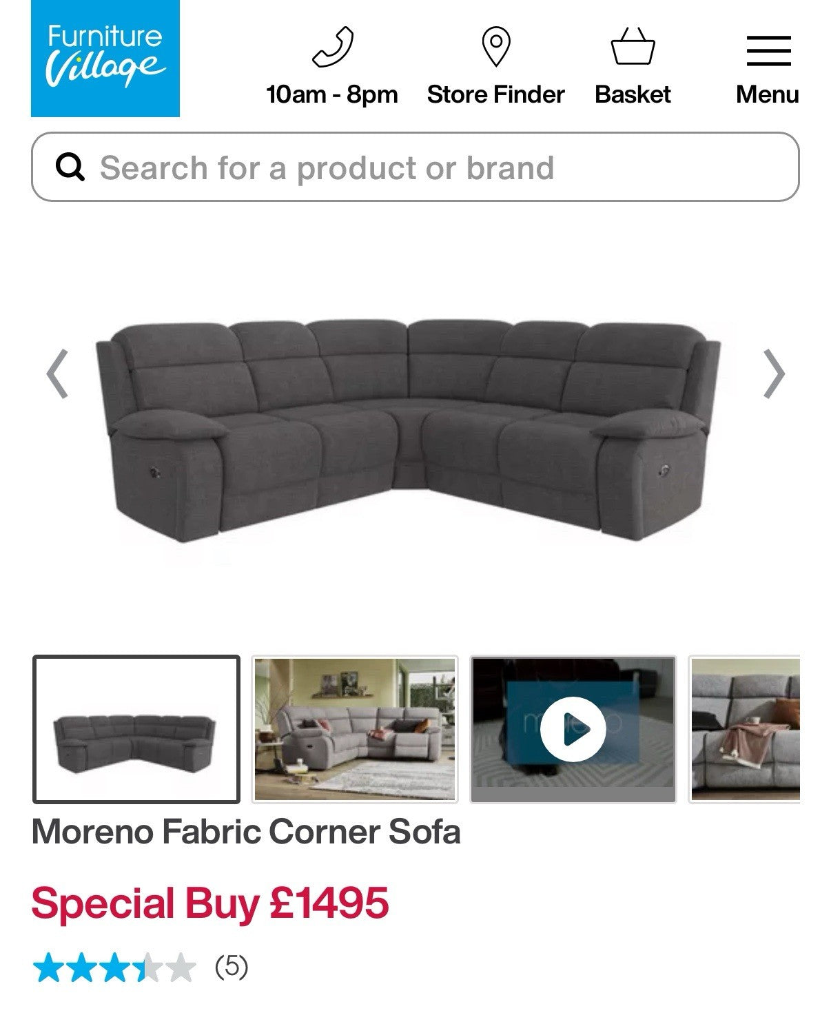 Furniture Village Moreno Power Recliner Corner Sofa In Charcoal Grey