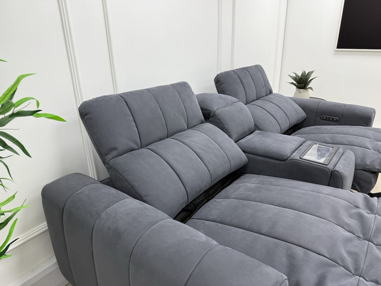 Sofology The Paramount 2.5 Seater Sofa Recliner/Headrest In Nubuck Charcoal