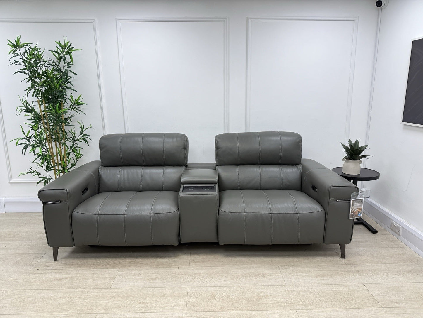 Furniture Village Homestage 3 Seater Power Recliner Media Sofa In Grey Leather