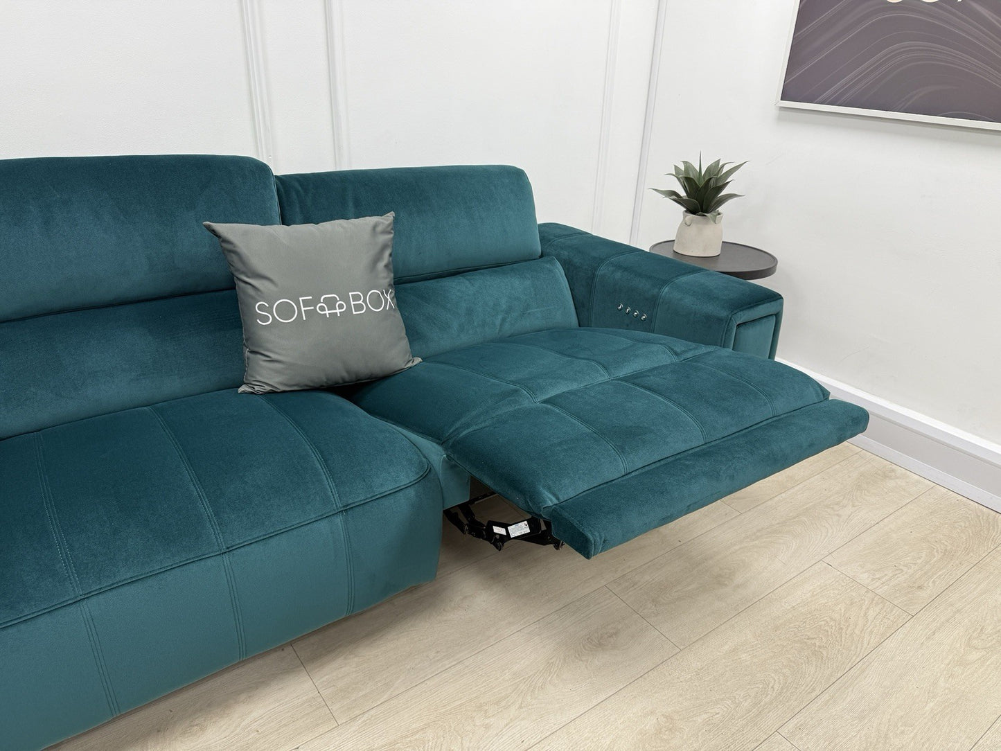 DFS Torren 3 Seater Power Recliner Sofa With Power Headrests In Teal Velvet