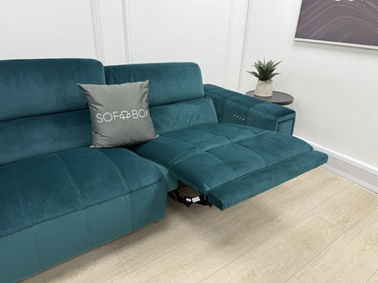 DFS Torren 3 Seater Power Recliner Sofa With Power Headrests In Teal Velvet