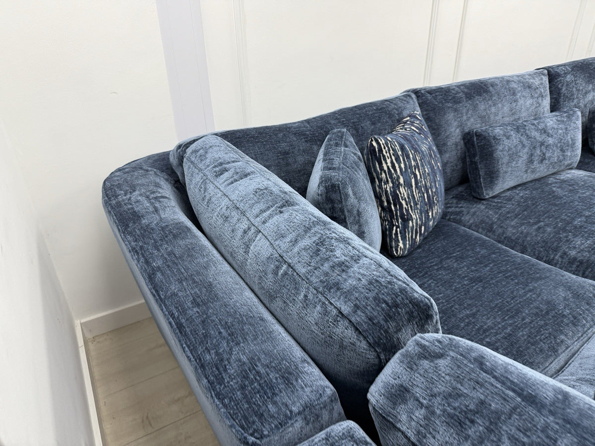 Sofology Bellagio Large U Shape Sofa In Luxury Deep Pile Chenille Denim Fabric