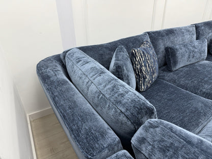 Sofology Bellagio Large U Shape Sofa In Luxury Deep Pile Chenille Denim Fabric