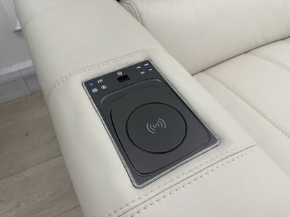 DFS Showcase Power Recliner Chair With Arm Console In Frost Leather