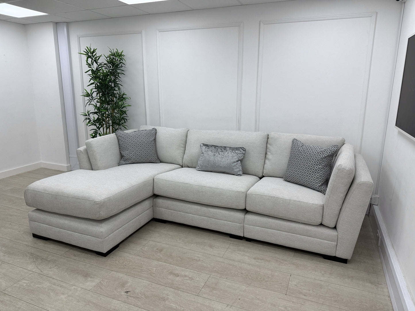 DFS Longbeach / Ada L Shape Chaise Sofa In Light Grey Fabric