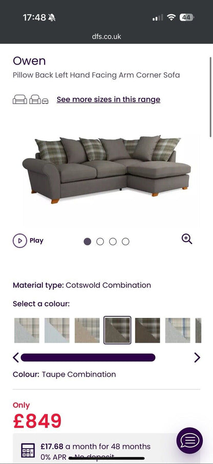 DFS Owen Corner Sofa and Footstool Set in Taupe