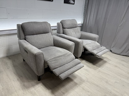 Furniture Village Zen Power Recliner Chair Set X2 In Herringbone Grey Fabric