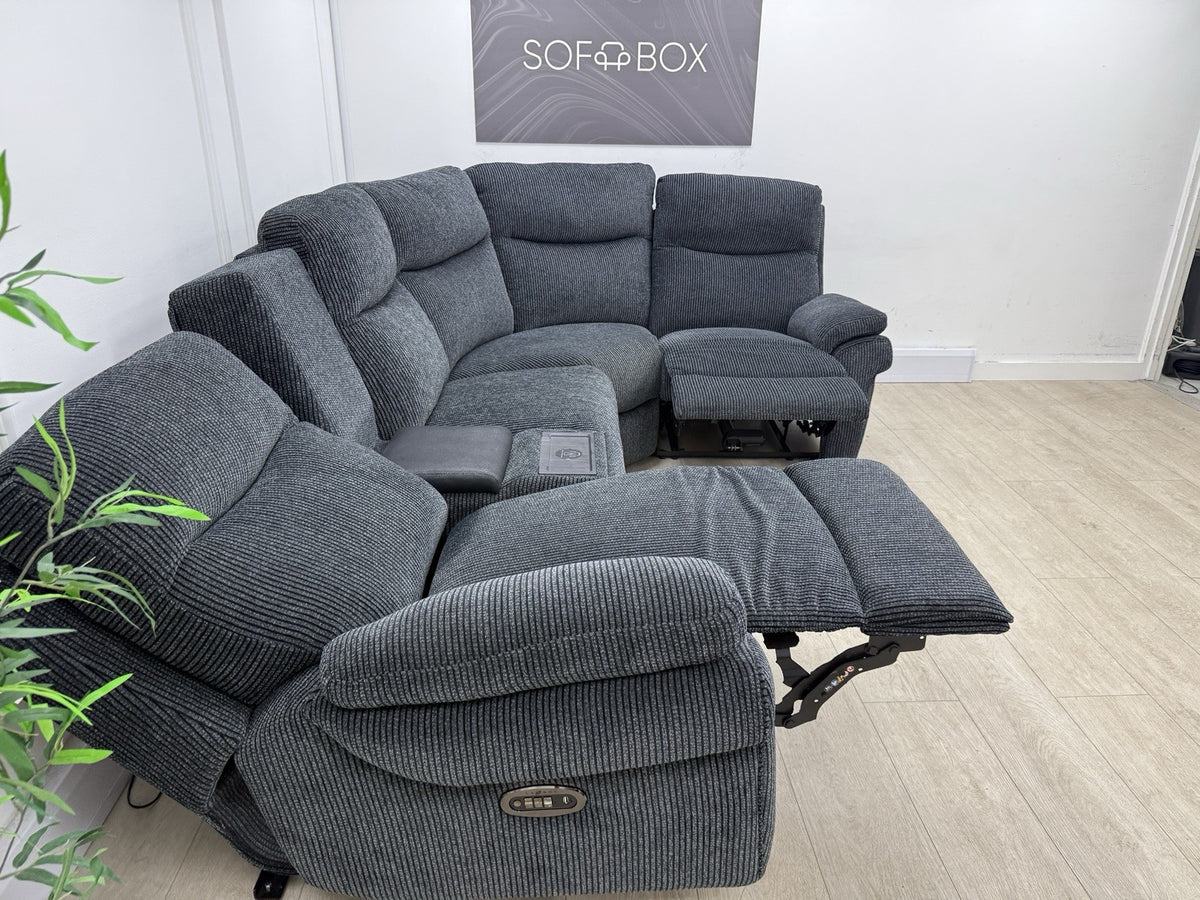La-Z-Boy New Tamla Power/Headrest/Lumbar Corner Sofa & Console Unit In Black