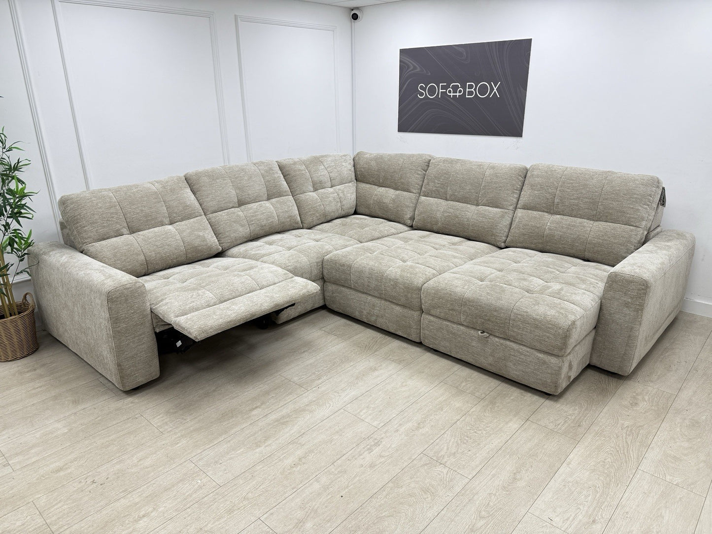 DFS Steller Power Recliner Corner Sofa In Nuova Taupe Fabric