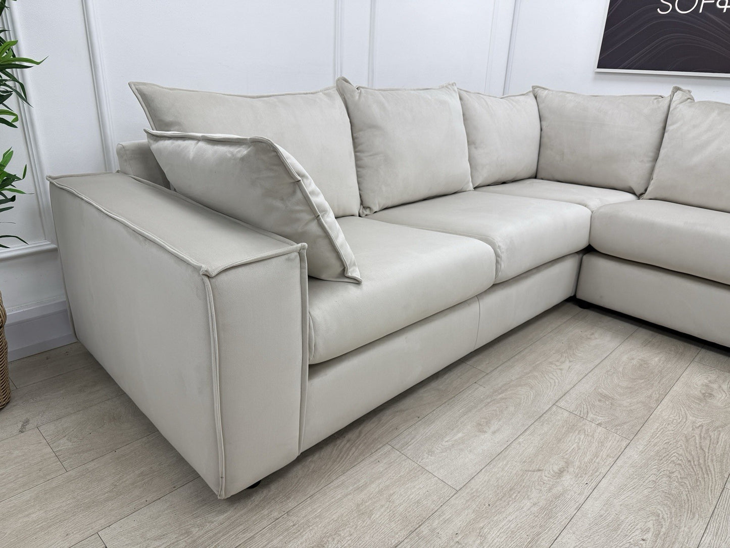 DFS Lovise Velvet XL Corner Sofa In Cream