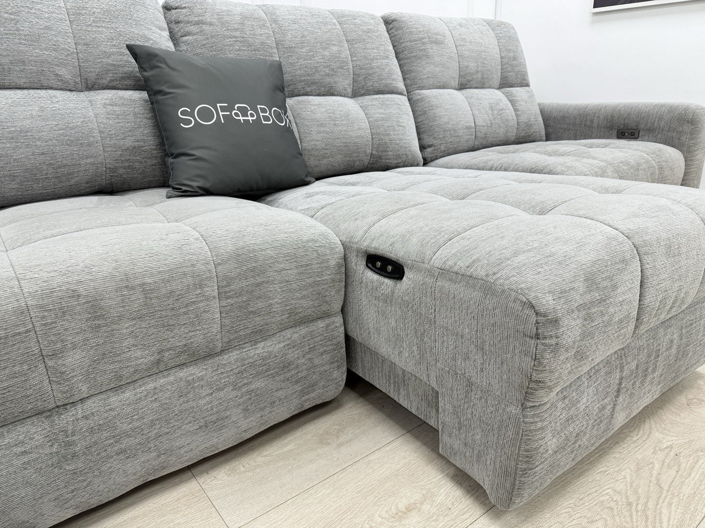 DFS Steller Motion Recliner L Shape Sofa In Mist Grey