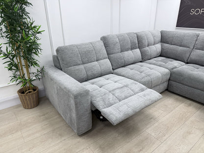 DFS Steller Power Recliner Slider Corner Sofa In Mist Grey Fabric