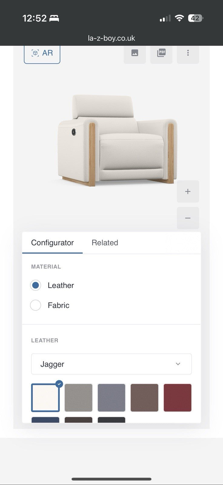 La-Z-Boy Faith Power Recliner/Headrest Armchair In Cream Leather