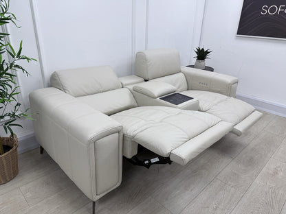 DFS Showcase 2 Seater Cinema Power Recliner Sofa With Console In Frost Leather