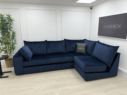 DFS Lovise Velvet Corner Sofa In Navy