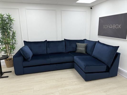 DFS Lovise Velvet Corner Sofa In Navy