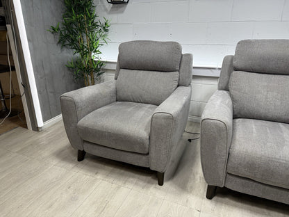 Furniture Village Zen Power Recliner Chair Set X2 In Herringbone Grey Fabric